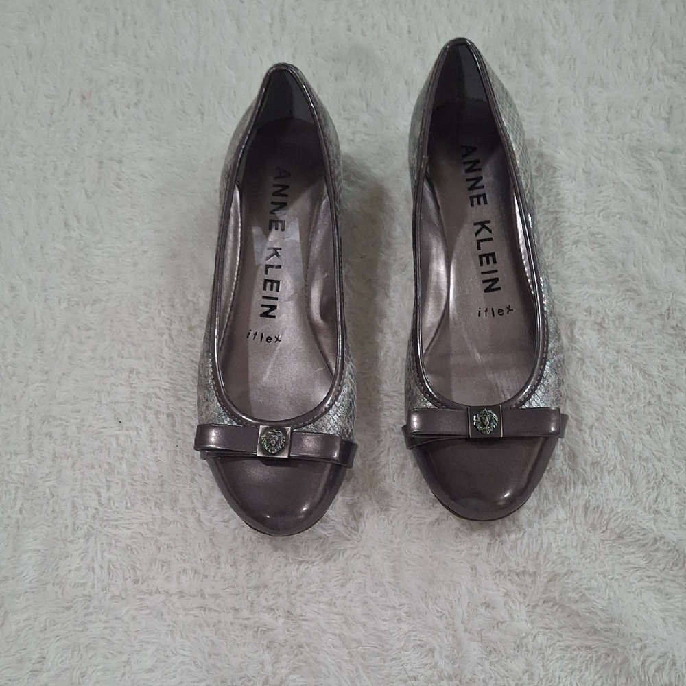 Anne Klein Silver Flats with Decorative Hardware